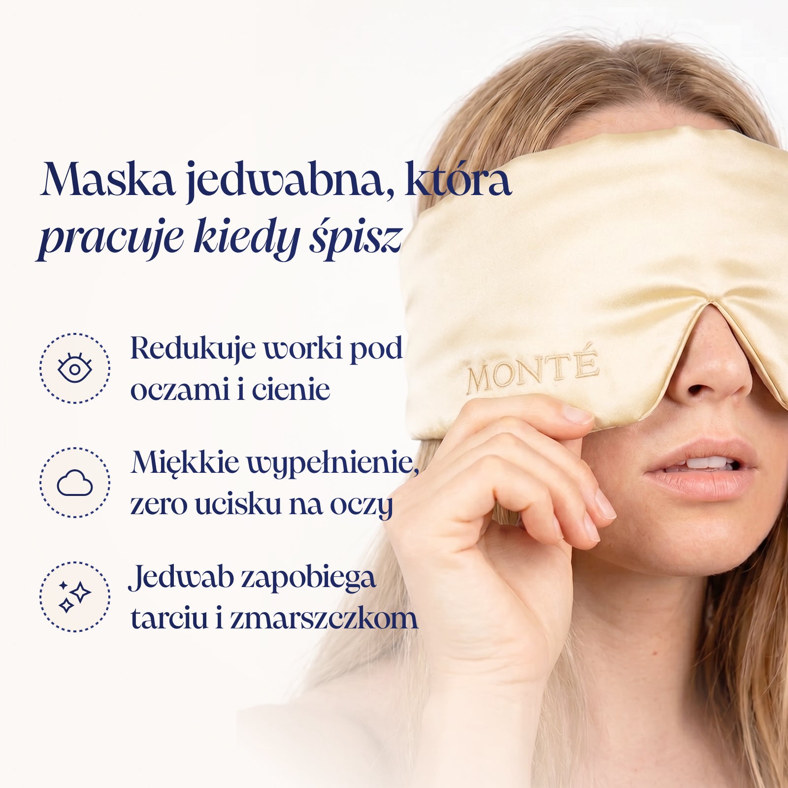 Champagne Gold Jedwabna Maska do Spania